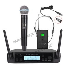 GLXD4 핸드 바디팩 라펠 헤드셋이 있는 듀얼 송신기 UHF 무선 마이크 가라오케 시스템 음성 파티용, 04 handhold headset, 1개