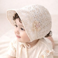 우주아이 신생아용 로즈 펀칭레이스 보넷모자