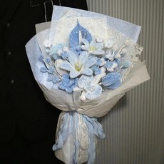 모루 꽃다발 키트 기념일 선물 취미 만들기 공예 재료, 스블루 로즈와 백합 혼합 A, 1개