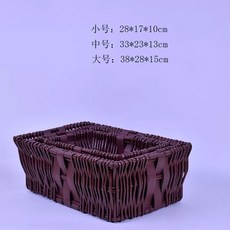 라탄 피크닉 바구니 세트 4인 식기포함, 1개, L. 초콜릿색 나무 조각 세로 직조 세트 3개