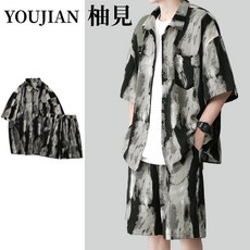 透氣潮流套裝 冰絲休閒套裝 男短袖套裝 夏季男裝 運動服短袖 兩件套 速乾透氣 套裝男 短褲兩件套 潮流上衣 薄款五分褲