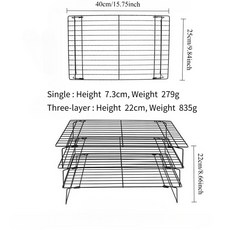 3개 스테인리스 스틸 적층형 쿨링 베이킹용 논스틱 메탈 케이크 그리드 네트 베이킹 트레이, Two layer, 검정색