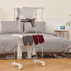 메탈릭 지지대 바퀴달린 미니 빨래건조대 2단 pro+3445cl, 단품