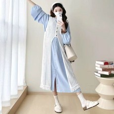 임산부 스커트 투피스 세트 봄 가을 임부 데일리 레이어드 롱 셔츠 원피스 + 가디건 세트 캐주얼 코디 JS