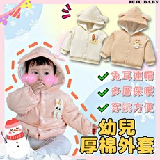 台灣24H速發 H3 秋冬新款 男女寶寶夾棉外套 可愛連帽兔兔外套 嬰幼兒按扣開襟保暖外套 兒童棉襖 防寒上衣