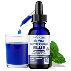 Alex Jones 울트라 메틸렌 블루 드롭 1% USP 등급 고순도 솔루션 - 신선한 민트 맛 50ml(1.7액량 온스) 드롭퍼 병 자연친화 30일 분량 379539, Alex Jones 울트라 메틸렌 블루 드롭 1% US