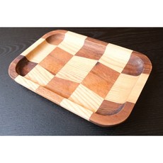 八刀草 棋盤格紋餐盤 拼接餐盤 造型餐盤 胡桃木櫸木餐盤, 1個