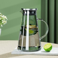 耐熱玻璃冷水壺茶壺套裝 大容量家用涼水壺 食品級果茶壺涼白開水杯, 煙灰冰山壺2L,單只壺+4只五岳杯（與壺同色）, 1個