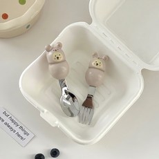 【元槿竹木】百變小熊叉勺組 ins 可愛卡通造型 高顏值水果叉, 百變小熊卡其色叉勺, 1個