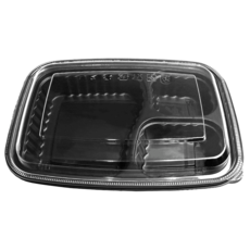 盒作社 內嵌式三格餐盒213 [整箱採購] 黑色塑膠可微波外帶一次性環保餐盒, 1個, 內嵌式三格餐盒, 黑色