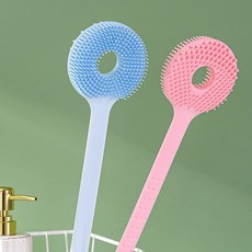 軟毛硅膠搓澡刷 長柄搓泥擦後背沐浴刷 按摩洗澡神器, 1個, 長柄硅膠按摩刷--粉色