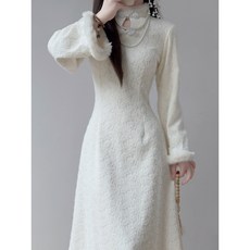 旗袍連衣裙 國風改良 年輕款少女 秋冬新中式 氣質加絨 宴會禮服 氣質長裙 傳統服飾