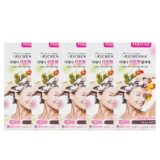 리체나 퍼퓸 새치전용 샴푸형 염색제, 자연스러운 흑갈색, 5개