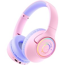 어린이 블루투스 헤드폰 85H 플레이타임 어린이용 무선 헤드폰 컬러풀 LED 조명 8594dB 안전 볼륨 제한 태블릿비행기여행용 블루투스 5.4 마이크 유아 헤드셋 내장 블루, Pink