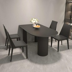 블랙 반원형 식탁 반원테이블 거실 반타원 원룸 반원, 180x90x75cm, 28mm + 블랙 새들 가죽 의자 2개