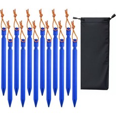 12개 세트 텐트 말뚝 7인치 초경량 알루미늄 지면 반사 끈이 달린 끌기줄 삼중 빔 휴대용 가방 포함 캠핑 배낭여행 하이킹 해먹 차양용 빨강, Blue, 파랑