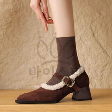 털가죽 여성 가을 겨울 스트랩 스틸레토 단화 데일리 기모 힐 5cm