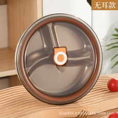 304不鏽鋼雙層防燙餐盤 學生隔熱便當盒 三格圓形打飯分格餐盤, 1個, 三格無耳（有蓋）