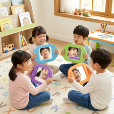 깨지지않는 양손거울 5세 표정관찰 놀이 유아용과학 두뇌개발 산타선물, 하늘, 1개