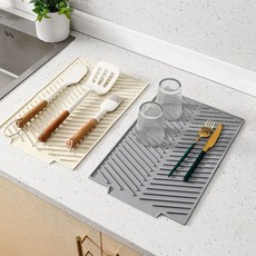 식기건조대 실리콘 드라잉매트 주방 식기 트레이, 1개, 그레이, 1단
