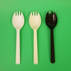 스포키 (100개) 16cm / 포크 숟가락 수저 스푼 일회용 플라스틱 벌크 개별 낱개 포장 배달 캠핑 테이크아웃 용기 백색 미색 블랙, 미색(100개)(개별포장), 1개
