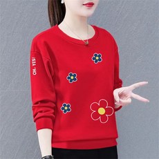 TKX 귀여운 꽃무늬 캐주얼 여성 봄 가을 라운드넥 긴팔 맨투맨 착용감 좋은 엄마 패션 KL69