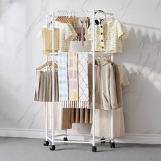 YOPENCE 회전식 시스템행거 튼튼한 육각형 이동식행거 탈부착 가능 스탠드옷걸이 2단, 화이트