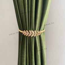 北歐風窗簾磁扣束帶, 1個, 小葉款-金色 1條裝 可拉伸