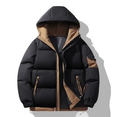 秋冬休閒連帽棉衣男款 潮牌情侶款假兩件加厚棉服 青少年學生短款運動保暖棉外套