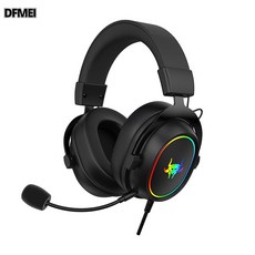 DFMEI 頭戴式遊戲耳機耳塞式電腦手機拔插麥重低音電競有線, 發光USB插頭, 如圖