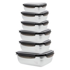 Queensense Flex 不銹鋼密封容器 6 件套, 1組, 保鮮盒 350ml+550ml 2個+850ml 2個+1800ml
