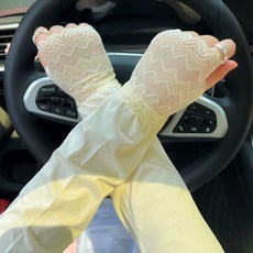 夏季輕薄透氣防曬手袖袖套女蕾絲高顏值防紫外線護臂手袖冰袖, 護手拼接蕾絲【黃色】, 1個