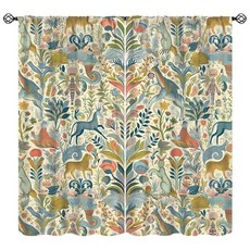 FAOTELY 빈티지 플라워 커튼 윌리엄 모리스 아트 프린트 레트로 식물 새 암막 창문 드레이프 침실 거실 주방 카페용 너비 53.3 x 길이 114.4cm(21 45인치)