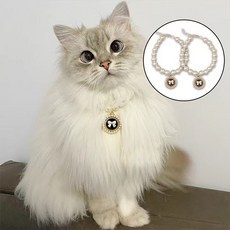 치트몰 1+1 고양이 강아지 리본 펄 목걸이, 1세트, 블랙