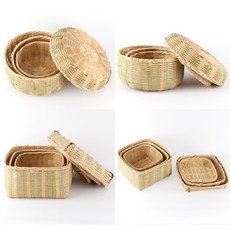 대나무 석작 한과바구니 대나무함 한과상자 폐백 떡바구니 명절, 원형 석작 - 소, 1개