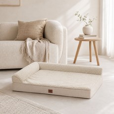 EHEYCIGA 메모리폼 함유 정형외과 L자 테두리 반려견 강아지방석 사계절용 푹신한 편안한 반려견 소파, 1개, 베이지색