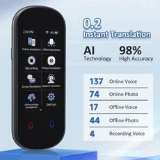 Z2 인스턴트 AI 음성 번역기 3.1인치 터치스크린 실시간 양방향 언어 장치, 01 Black