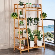 화분정리대 홀아비난초 화분 받침대 80cm, 5단, 원목