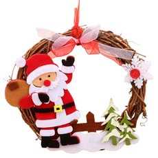 萱寶媽咪baby童裝館 聖誕節裝飾掛件組：聖誕老人、雪人、麋鹿布偶掛飾，聖誕樹裝飾/交換禮物首選, 0140老人聖誕藤條花環, 1個