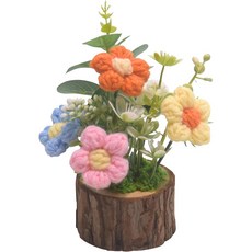 뜨개꽃화분완제품 뜨개식물 화분 장식 손뜨개꽃 꽃다발 선물, 1개, 노란 꽃