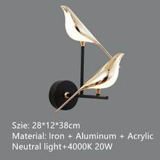 현대 LED 골드 까치 새 천장 샹들리에 다이닝 룸 링 라이트 펜던트 램프 장식 조명 광택 드롭 배송, Remote control dim, 02 2 bird wall lamp