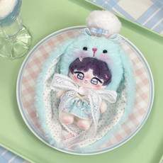 臺灣出貨 10cm娃衣 長耳兔兔帽套裝 可愛娃衣 10公分娃衣 海星體 棉花娃娃 娃娃換裝 娃衣 娃娃裝 娃用配件 IC, 1個, 藍色（不含娃）