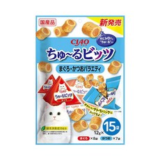 CIAO 捲心肉泥夾心捲多入組，貓咪零食，酥脆夾心，多種口味選擇，美味營養, 1個, CS-176（鮪魚+鰹魚）15袋