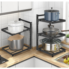 TOPNARA 냄비 후라이팬 정리대 높이조절 프라이팬 싱크대 거치대, 3단, 블랙