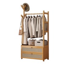 台灣發貨落地衣帽架：開放式掛衣架組合, 網格翻蓋 無置物架, 原木色