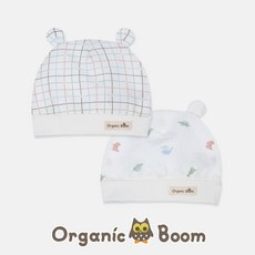 [오가닉붐]인증받은 진짜 오가닉 태열방지 무형광 다이노 코튼메쉬 유기농 여름 출산 신생아 곰돌이모 모자(2종중 택1)