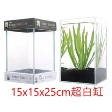 台灣製超透明磨光邊小魚缸/鬥魚缸/立方缸/多肉缸/苔癬缸 5mm厚, 1個, 15X15X25CM超白缸