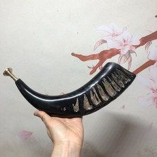 專業黑氂牛角喇叭牛角號，法師銅嘴道教法器，道士常用儀樂器，牛角吹號角道傢用品, 水牛角號35到40厘米一個