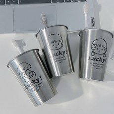 taoye 美式304不鏽鋼洗漱杯 兒童刷牙杯子 ins風 學生卡通漱口杯 簡約可愛, 1個, 幸運漱口杯全套[三個裝]450ML