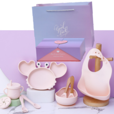 마이프레셔스 Baby Feeding Set 아기 초기 이유식 식기 세트 흡착식판 6종세트 출산선물 유아 아기선물 유아식기 아기그릇, 핑크세트+고급선물포장, 1개